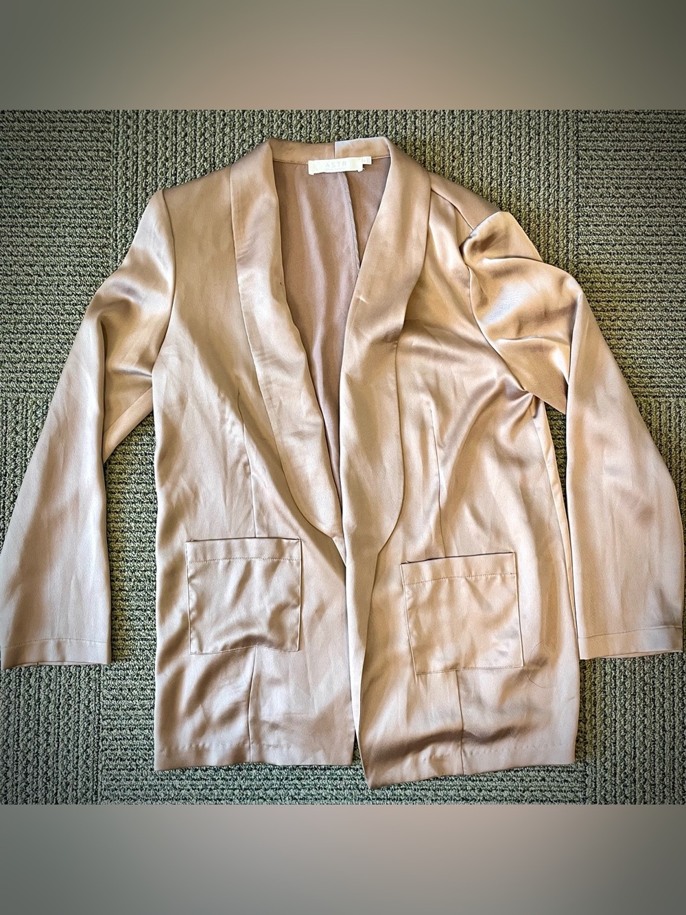 ASTR Brown Satin Shawl Collar Blazer with Pockets